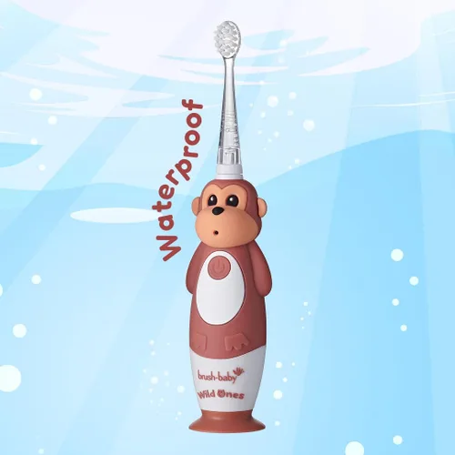 Miniatura 6 de BrushBaby WildOnes - Cepillo de dientes eléctrico recargable para niños, de 0 a 10 años - Diseño de mono con luces intermitentes - Cerdas DeepClean