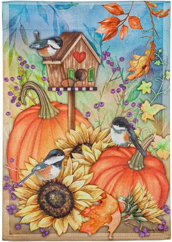 Evergreen Flag Autumn Greetings - Bandera de jardín de gamuza, banderas de jardín de bienvenida de otoño de 12 x 18 pulgadas, banderas de jardín