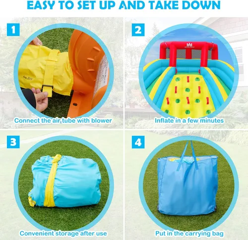 Miniatura 7 de Boundtech - Casa inflable de agua para saltar, con doble tobogán, para niños, con pared para escalar, cañón de agua, chapoteadero, incluye bolsa