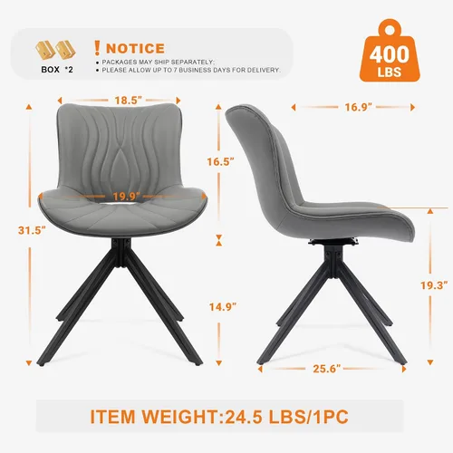 Miniatura 2 de Juego de 4 sillas de comedor, 360° giratorias, tapizadas, modernas de mediados de siglo, para cocina y comedor, sin brazos, de piel sintética, Gris