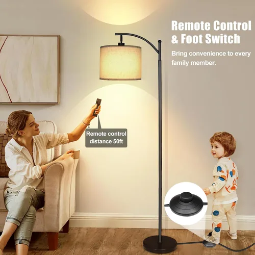 Miniatura 6 de mukuxin LED Floor Lamps for Living Room, 12W 1200LM Modern Arc Floor Lamp with Remote & Adjustable Linen Lampshade, 12 Color Temperature Stepless