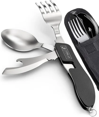 Miniatura 14 de Orblue Utensilios de comida 4 en 1, paquete de 2 – Cuchara portátil, tenedor, cuchillo y abridor de botellas – Cubiertos de acero inoxidable