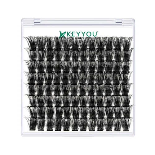 Miniatura 113 de KEYYOU Racimos de pestañas, 96 piezas de extensiones de pestañas DIY, rizado D de 16 mm, negro, realista, no irritante, fácil de colocar en casa