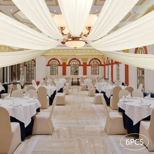 Miniatura 2 de DYRABREST Cortinas de techo de gasa para bodas, 6 paneles de 5 x 20 pies de largo, tela traslúcida de gasa beige para salas de recepción