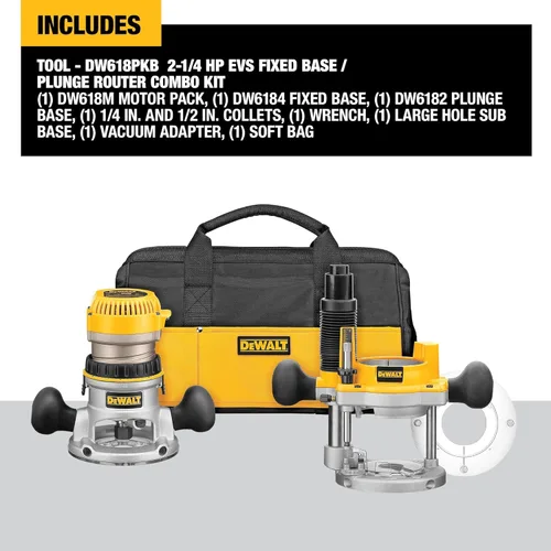 Miniatura 2 de DEWALT Enrutador, Kit de base fija / arrugado, velocidad variable, inicio suave, 2-1 / 4-HP (DW618PKB)