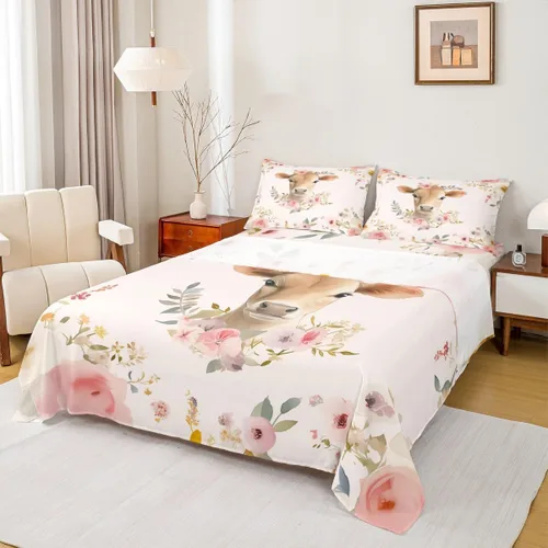 Miniatura 52 de Erosebridal Juego de sábanas de tamaño individual con diseño de gatos y gatos, con temática de animales, con flores coloridas, juego de sábanas