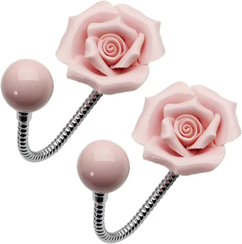 Miniatura 8 de Hermosos ganchos de pared de cerámica con flores 3D, gancho decorativo cromado para bata, bufanda, bolsa, toalla, sombrero, etc. para cocina, baño