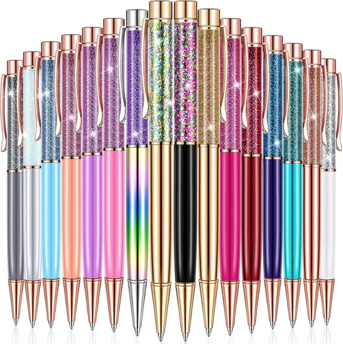 Miniatura 8 de HESTYA - 16 piezas de bolígrafos de glitter con cristales brillantes, bolígrafos de arena líquida dinámica y repuestos, tinta negra metálica