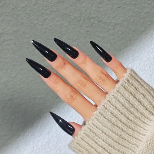 Miniatura 20 de Uñas postizas a presión para Halloween, con forma de hueso gótico, de terror, de cobertura completa, color blanco y negro, acrílico, para fiestas