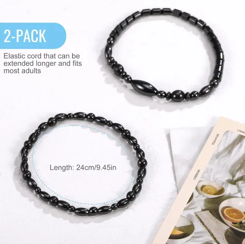 Miniatura 15 de Emibele Pulsera de desintoxicación linfática delgada para mujer, cuentas de hematita, obsidiana, antihinchazón, estiramiento para aliviar