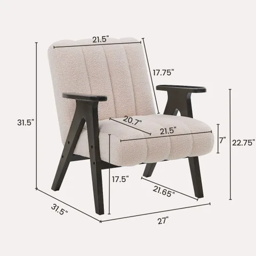 Miniatura 2 de Roundhill Furniture Rella Modern Teddy Sherpa - Silla decorativa con marco de madera espresso, color beige