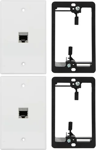Miniatura 11 de Placa de pared Cat6 de 1 puerto RJ45 color blanco con soporte de montaje de bajo voltaje y acoplador hembra Cat6A blindado completo, aplicado a