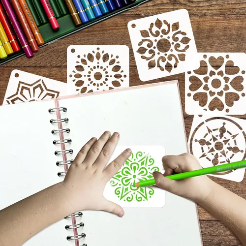 Miniatura 3 de 50 plantillas de pintura de mandala, plantillas reutilizables de mandala para pintar sobre rocas de madera, tela, tela, vidrio, cerámica, 4 x 4