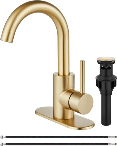 Midanya Grifo de baño de un solo agujero, grifo de fregadero de barra de 1 agujero, adecuado para tocador de cocina, RV, boquilla giratoria de acero