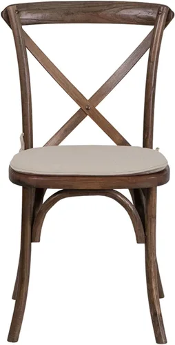 Miniatura 6 de Flash Furniture HERCULES Series Silla apilable de madera americana con respaldo cruzado con cojín Temprano americano