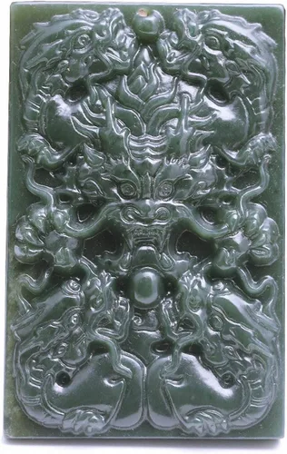 Miniatura 21 de China Natural Hetian Green Jade Nefrita Tallado Fengshui Zodiaco Dragón Bestia Colgante Amuleto Dragón 3#