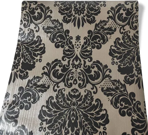 Miniatura 2 de JLHOUSE Papel tapiz de vinilo victoriano de damasco para pegar y despegar, papel tapiz autoadhesivo marrón/negro, papel extraíble para paredes