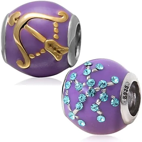 Miniatura 3 de Abalorios esmaltados con signos del zodiaco, auténticos dijes de plata de ley 925 para pulseras