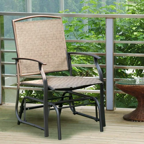 Miniatura 9 de Giantex Silla mecedora para exteriores con marco de metal resistente y tela de malla transpirable, mecedora de porche para césped, jardín, porche