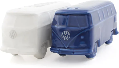BRISA VW Collection - Salero y pimentero Volkswagen de cerámica con diseño de autobús T1 juego de 2 piezas (autobús clásico/blanco y azul)