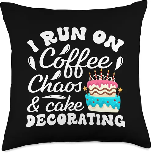 Cake Decorator Jokes Lovers Collection I Run Coffee Chaos - Almohada decorativa para amantes de los pasteles, 18 x 18 pulgadas, multicolor