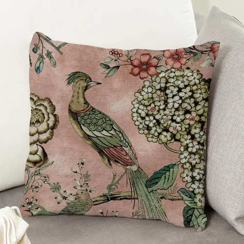 Miniatura 5 de ArogGeld Fundas de almohada de granja de camelia y pavo real, color rosa, rubor, chinoiserie, pájaro, blanco, lino, funda de cojín chinoiserie