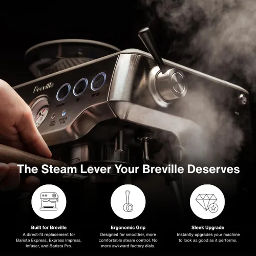 Miniatura 4 de Productos de café CREMA Palanca de vapor de repuesto para máquinas de espresso Breville Diseño ergonómico de acero inoxidable Compatible