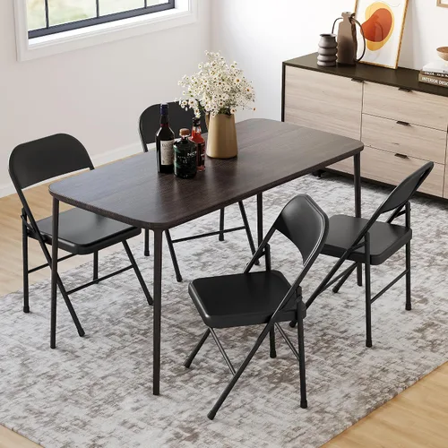 Miniatura 8 de Juego de 4 sillas plegables, asiento comercial portátil y apilable con marco de metal, sillas plegables resistentes para oficina, boda, fiesta, Negro