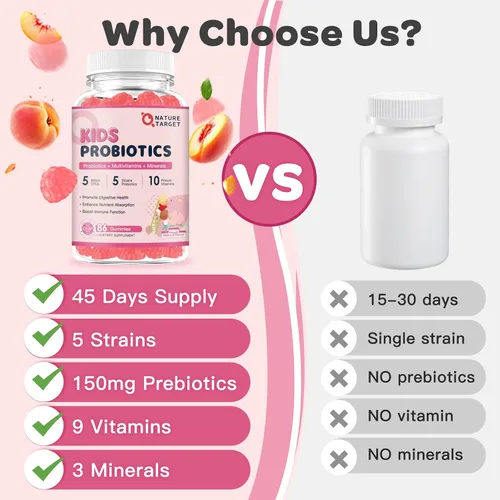 Miniatura 7 de Probióticos para niños, gomitas probióticas multivitamínicas para niños con 5 mil millones de UFC para salud digestiva y apoyo inmunológico