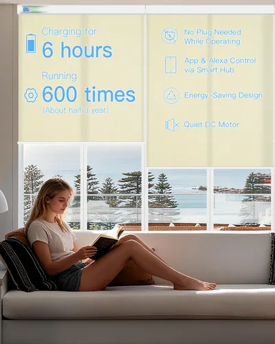 Miniatura 3 de Tokblind Persianas enrollables motorizadas de filtrado de luz con control remoto, persianas inteligentes para ventanas compatibles con Alexa Google