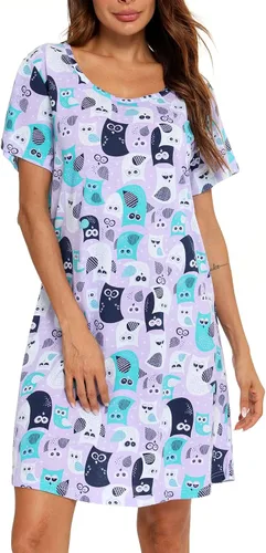 Miniatura 2 de ENJOYNIGHT - Camisones de algodón para mujer, tallas extragrandes, camisa de dormir de manga corta con estampado