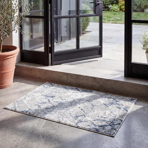Miniatura 32 de SAFAVIEH Amelia Collection - Alfombra decorativa de 2 pies 2 pulgadas x 4 pies, gris y azul marino, diseño moderno enrejado envejecido, no desprende