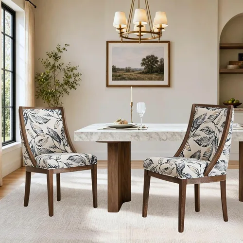 LZAREAL Juego de 2 sillas de comedor de granja tapizadas con respaldo alto curvado para cocina, restaurante, cafetería, hogar, patas de madera de