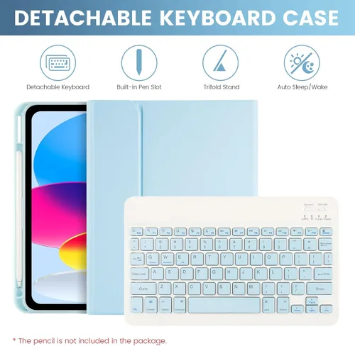 Miniatura 3 de SOPPY Funda con teclado Bluetooth y mouse para iPad de 11ª generación (A16) de 11 pulgadas 2025, 10ª generación de 10.9 pulgadas 2022, funda Azul
