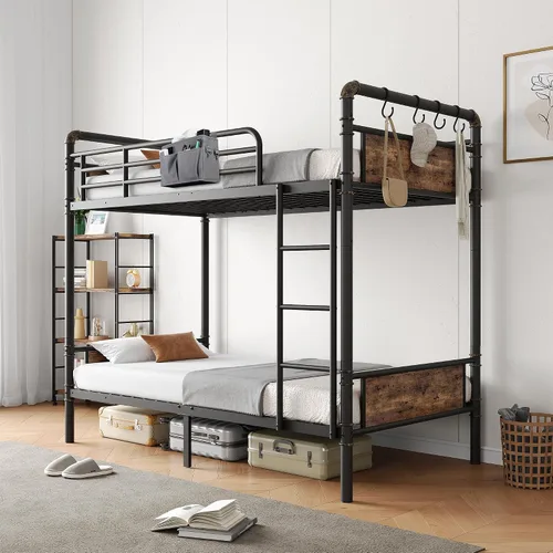 Miniatura 8 de Jocoevol - Litera de metal Twin over Twin, literas industriales de alta resistencia con rieles de seguridad y diseño de ahorro de espacio, cama
