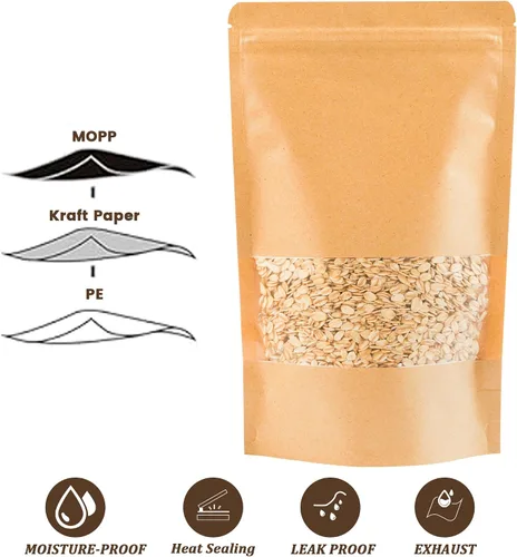 Miniatura 6 de 100 bolsas de papel kraft con ventana (3.6 x 5.5 pulgadas), bolsas de papel resellables para almacenamiento de alimentos, bolsa de regalo