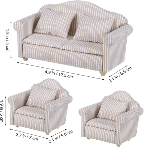 Miniatura 2 de Toddmomy Muebles en miniatura de 3 piezas, juego de sofá de casa de muñecas de 1 a 12 escalas, modelos realistas para casa de muñecas, sala