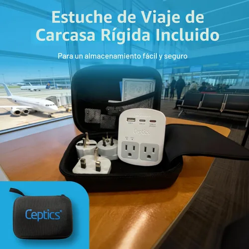 Miniatura 2 de Adaptador de viaje Ceptics, de EE. UU. a Japón, Filipinas, con doble USB, tipo A, ultra compacto All in One - 2 USB + 2 US Sockets Blanco