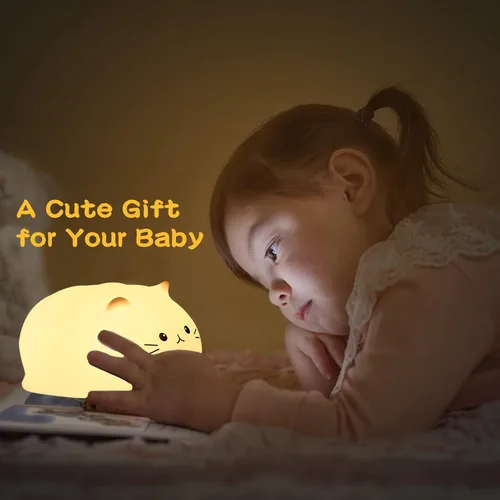 Miniatura 6 de LOVERUIS Luz nocturna para niños, lindos regalos de gatos para niños, temporizador de luz nocturna, lámpara de silicona para niños, decoración