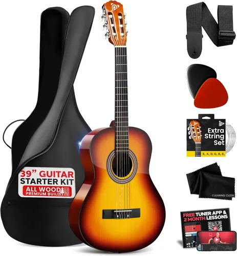 Miniatura 10 de Pyle Beginner Acoustic Guitar Kit, 4/4 Full Size All Wood Instrument with Full Accessory Kit, Picks, Shoulder Strap, Carry Case, Cleaning Cloth