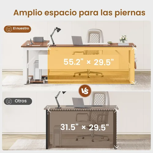 Miniatura 7 de SEDETA Escritorio ejecutivo de 71 pulgadas con archivador rodante, escritorio de oficina grande con cajones, escritorio para computadora