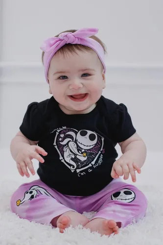 Miniatura 2 de Disney Nightmare Before Christmas Zero Sally Jack Skellington - Conjunto de traje de 3 piezas para bebé niña con pantalones y diadema