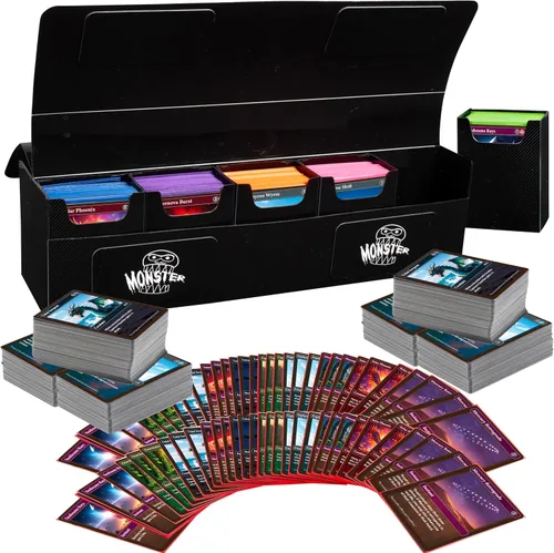 Monster Protectors Caja magnética Deca de 10 barajas, color negro, con capacidad para 750 tarjetas TCG, cierre de autobloqueo, compatible con