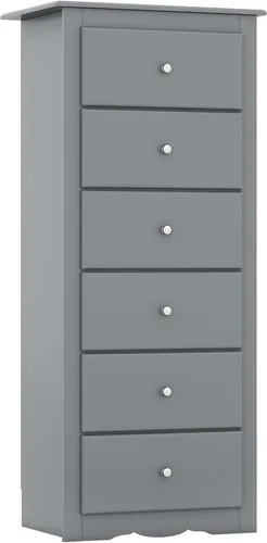 Giantex Cómoda de 6 cajones para dormitorio, cómoda de madera con tiradores de metal y gran capacidad, 16" P x 23" A x 53.5" Al, organizador de Gris