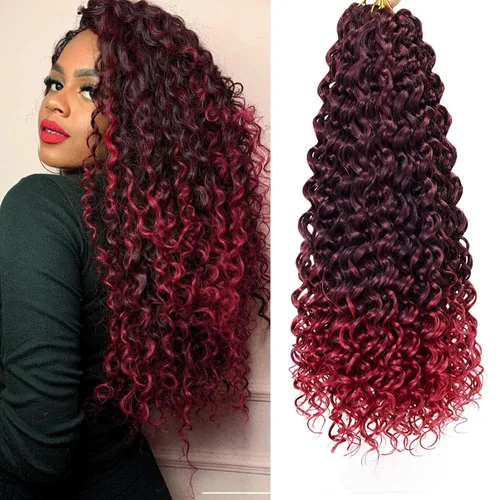 Miniatura 48 de GoGo Curl Crochet Hair 18 pulgadas onda de agua pelo sintético bohemio ganchillo trenzado jengibre onda profunda extensiones de cabello trenzado