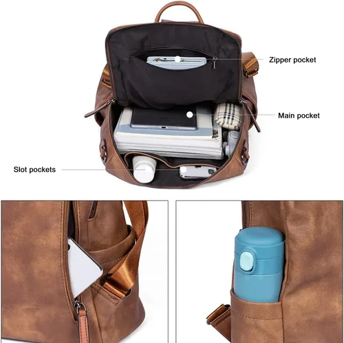 Miniatura 4 de CLUCI - Mochila de cuero para mujer, convertible, grande, para viajar, de diseñadora, moda, casual, bolso de hombro universitario
