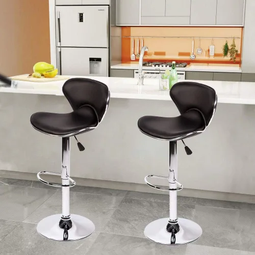 Miniatura 5 de Taburetes de bar Taburete giratorio de altura ajustable con parte trasera de cuero sintético duradero moderno alto comedor silla bar taburete