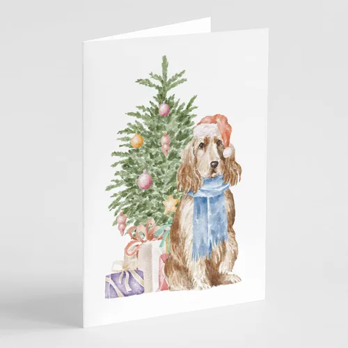 Miniatura 8 de Caroline's Treasures CK8213GCA7P Bulldog, Bulldog Inglés #2 - Tarjetas de felicitación y sobres de árbol de Navidad, paquete de 8 tarjetas en blanco