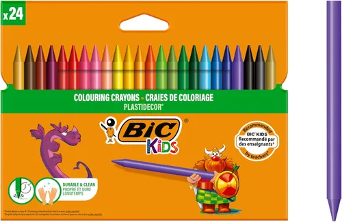 BIC Kids Plastidecor - Crayones para colorear para dibujar y manualidades, colores surtidos, paquete de 24
