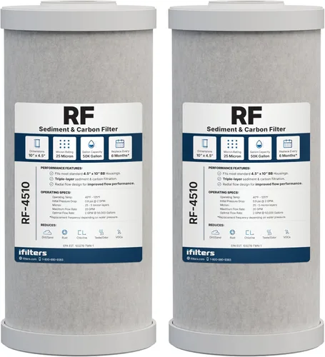 Miniatura 10 de iFilters Cartucho de repuesto de filtro de agua de carbono y sedimentos de 5 micrones de 10 x 4.5 pulgadas para toda la casa para GE FXHTC, GXWH40L